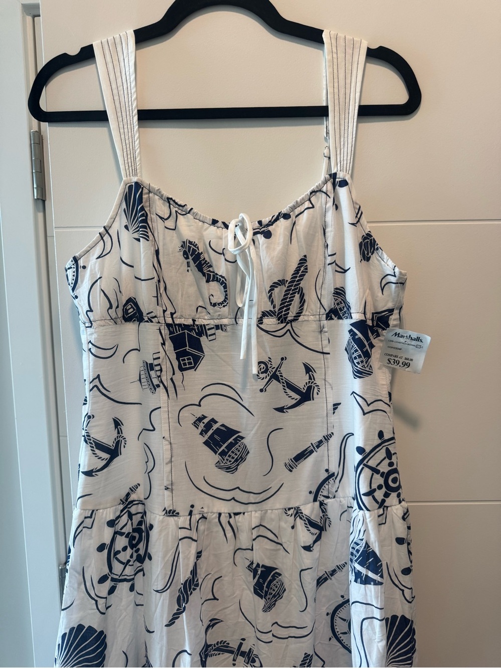 Moon River White and Navy Nautical Drop Waist Dress